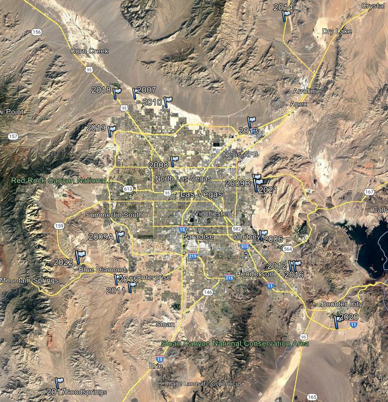 Where the Jinglebell Rock was found in the Las Vegas area by year