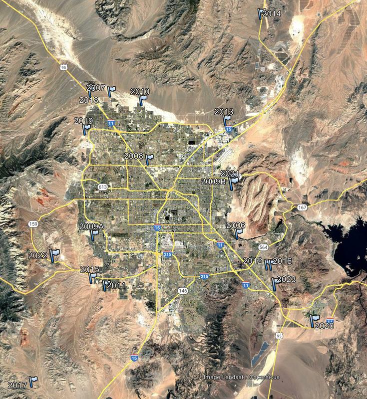 JBR Location Where the Jinglebell Rock was found in the Las Vegas area by year
