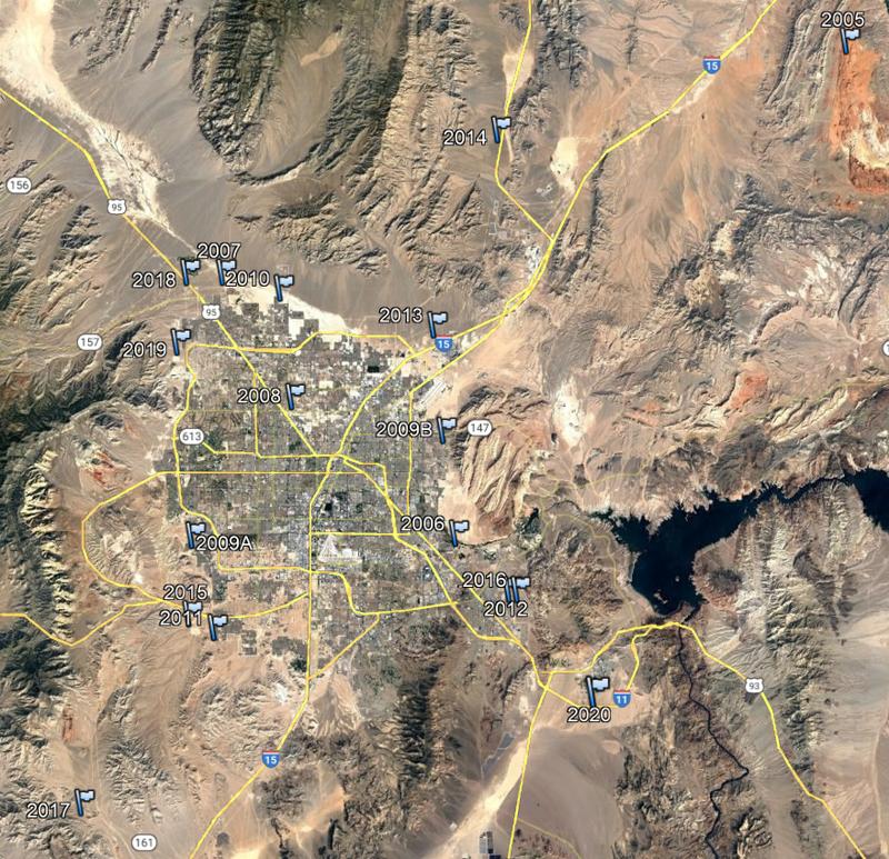 Where the Jinglebell Rock was found in the Las Vegas area by year